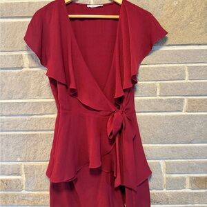 Luna Collective Burgundy Asymmetrical Wrap Romper
